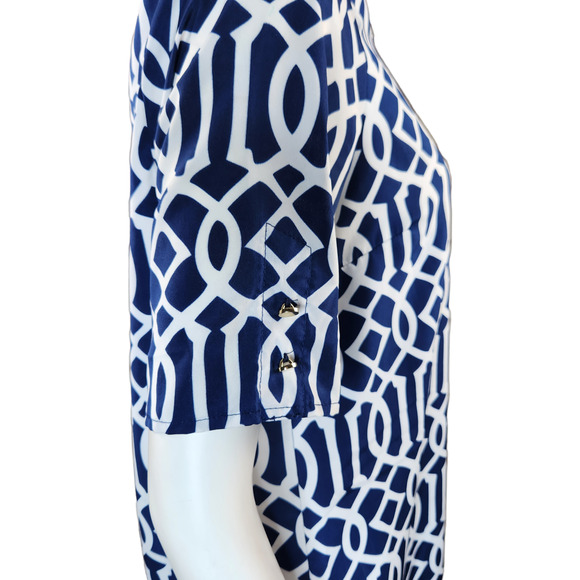 Mudpie Womens M (8-10) Navy Blue White Shift Dress Nautical Gold Hardware Zip-Up - Picture 7 of 15